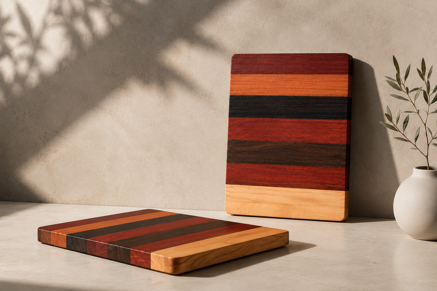 Two Small Mosaic Cutting Boards on a Kitchen Counter