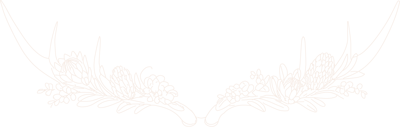 Line drawing of a floral wreath with pinecones, leaves, and berries on a black background.