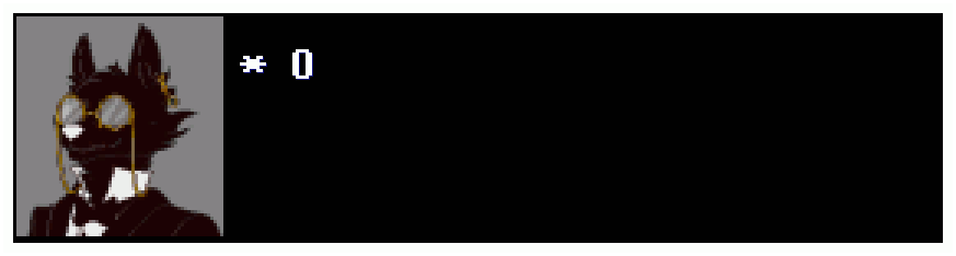 Pixelated black cat character wearing glasses and a tuxedo with a bowtie, standing in front of a black background.