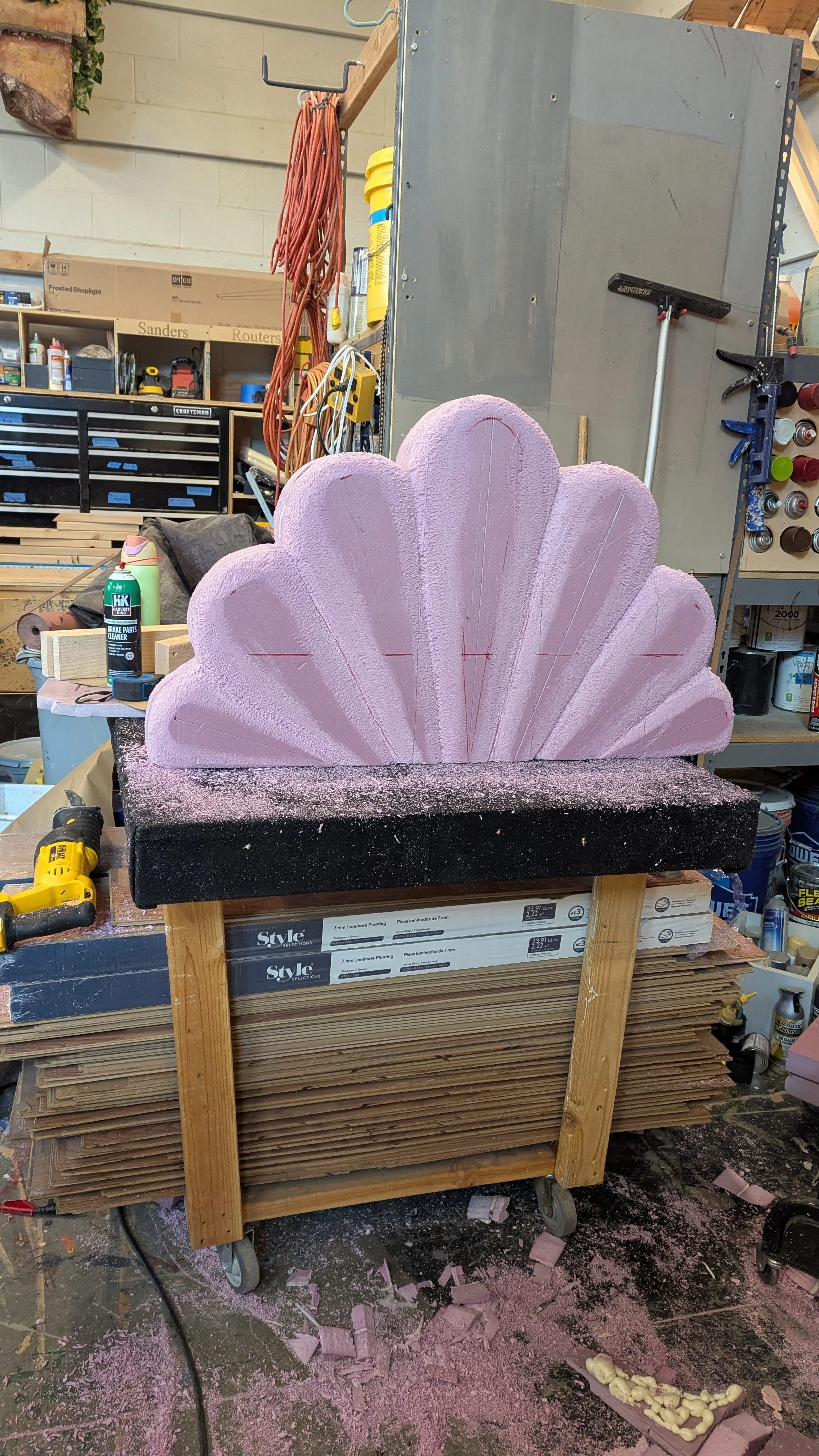 headboard scultped out of rigid foam insulation