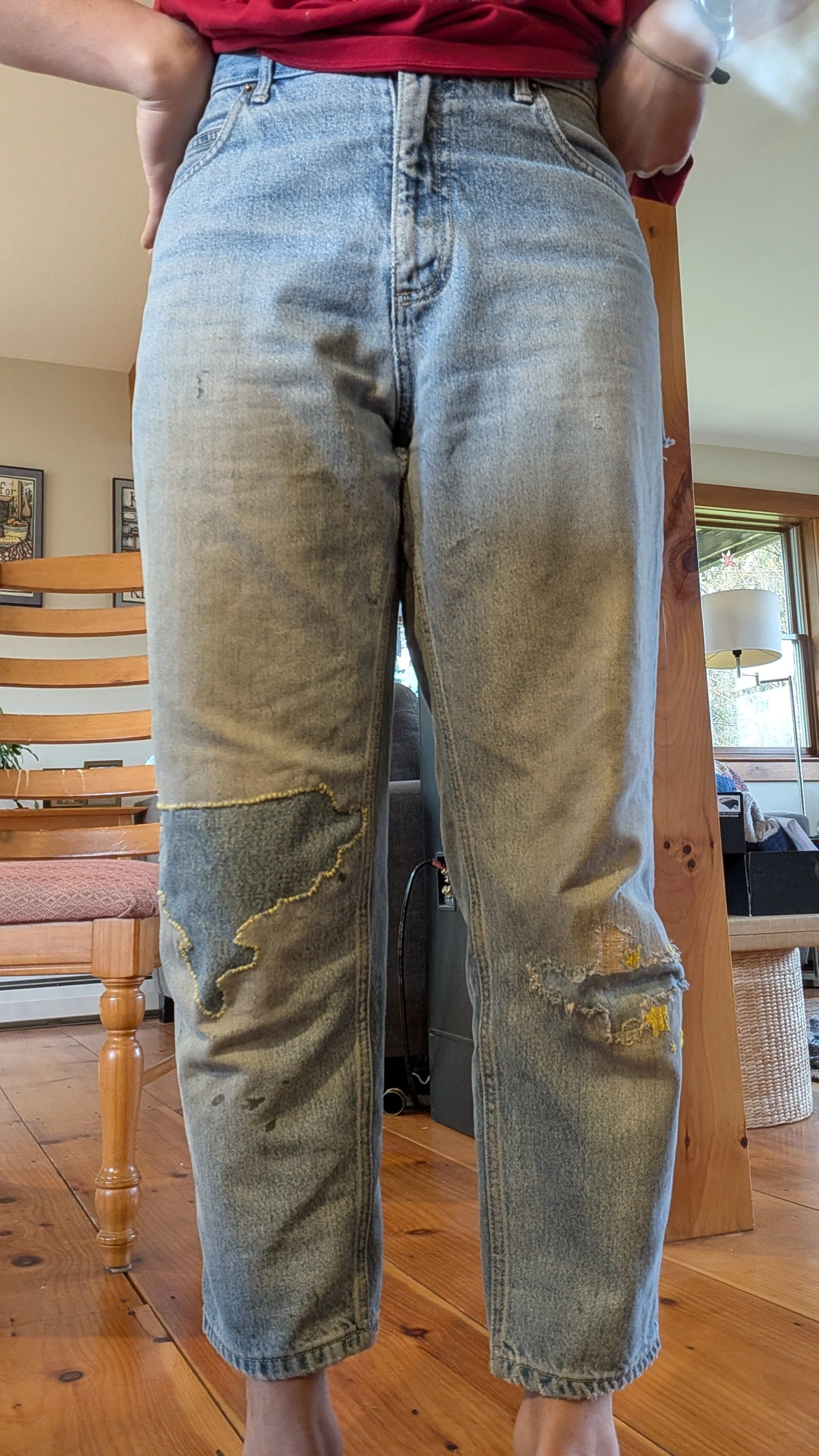 Jeans, hand- and machine- mended January 2026