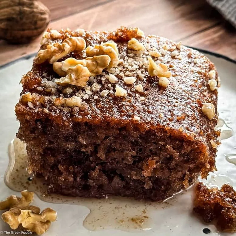 a slice of karidopita, Greek walnut dessert
