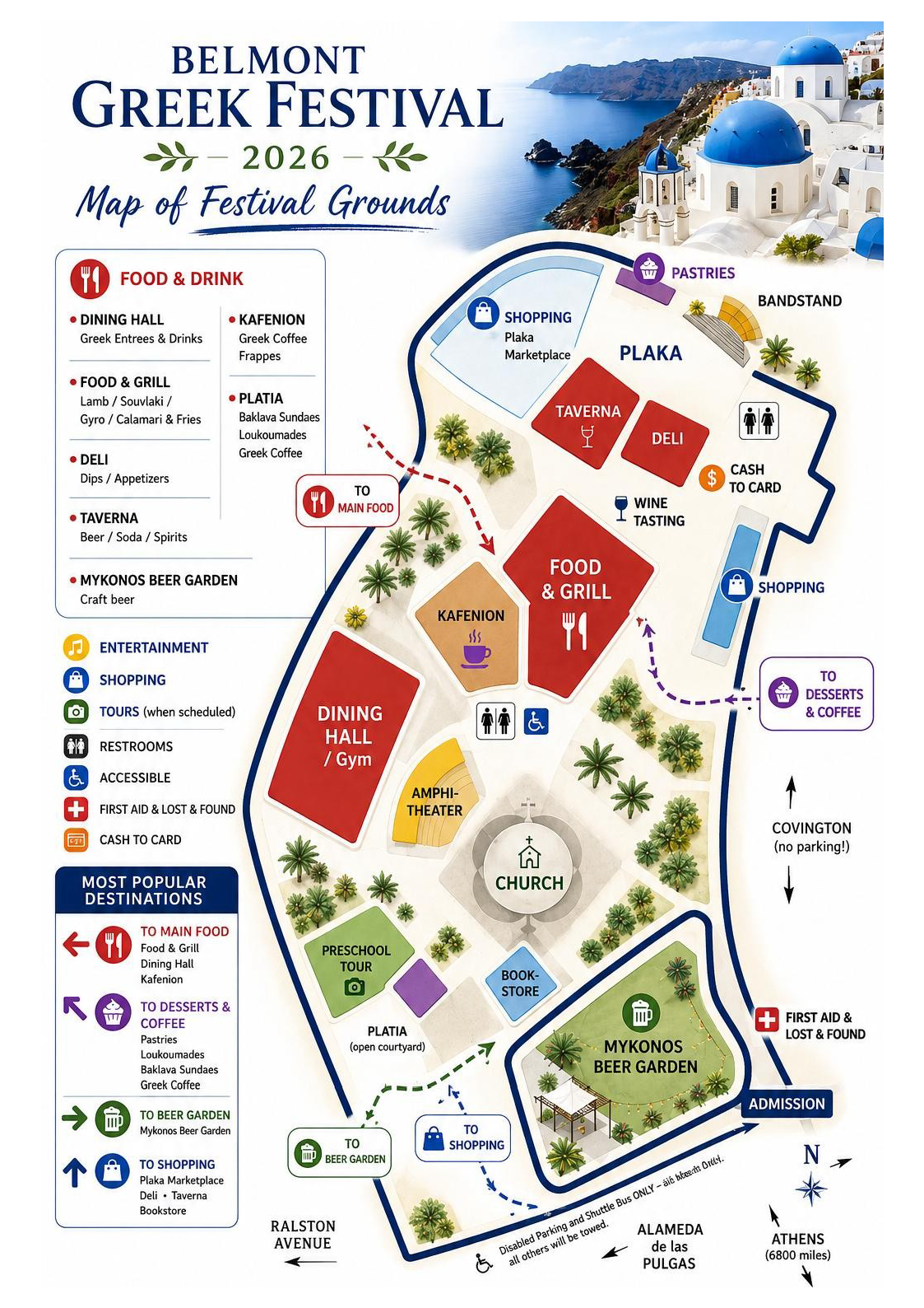 Map of the 2026 Belmont Greek Festival grounds.