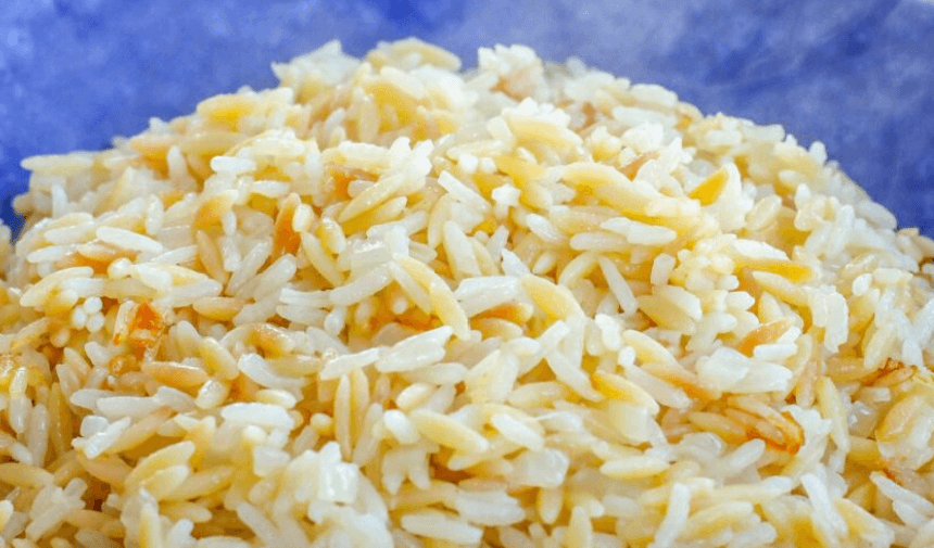 Close-up of a dish of Greek pilafi rice