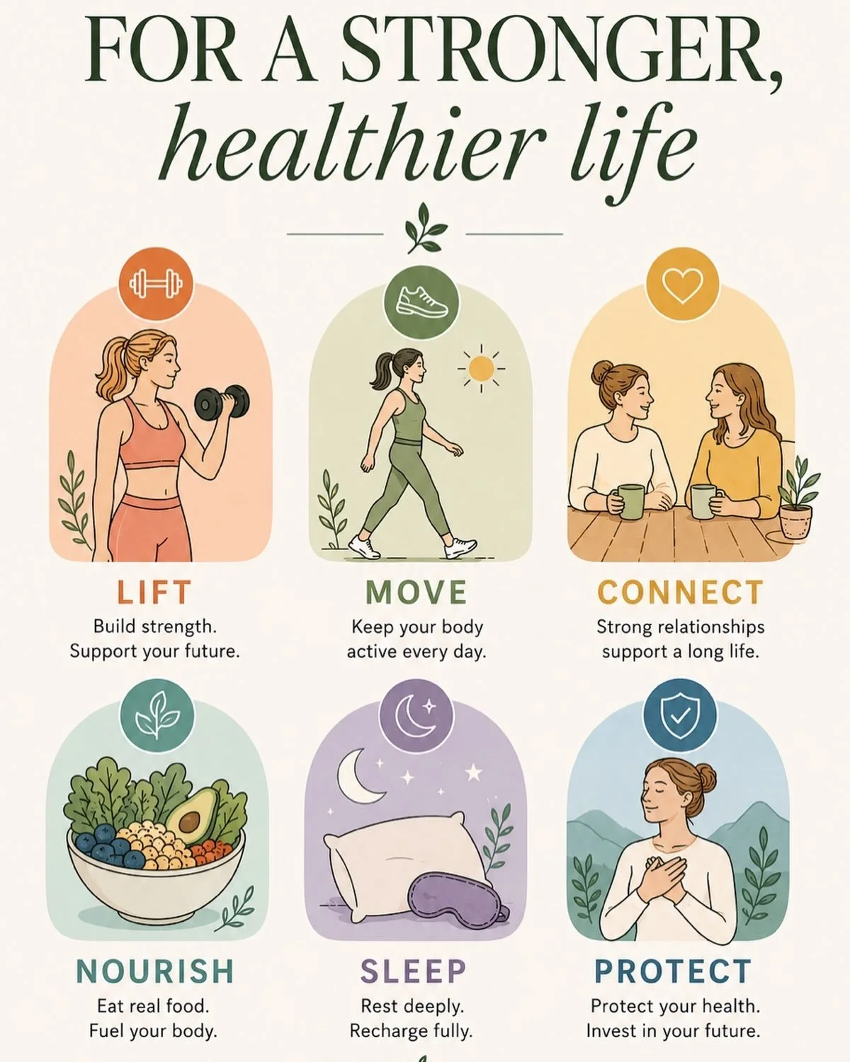 Every day is an opportunity to invest in your future health.
The path to lifelong strength doesn't come from chasing the latest trend&mdash;it comes from returning to the habits that have always helped us thrive.
💪 Lift to build strength and confide