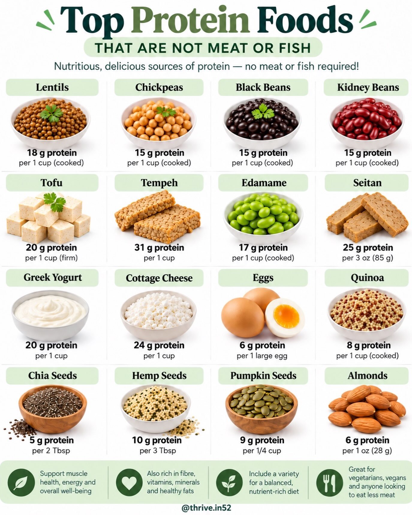 Small habits can create big changes. 💚
Adding a variety of protein-rich foods to your meals is one simple habit that can support strength, energy, recovery, and healthy aging.
Plant proteins, dairy, eggs, seeds, and nuts each bring their own combina