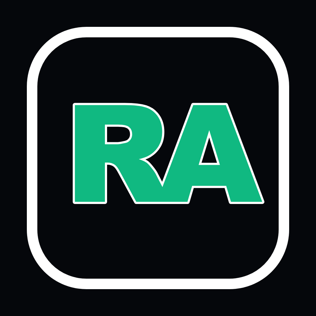 Green letters 'RA' on a black background with a white border, resembling a logo or icon.
