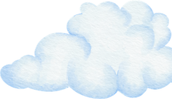 Watercolor illustration of a fluffy white cloud against a transparent background.