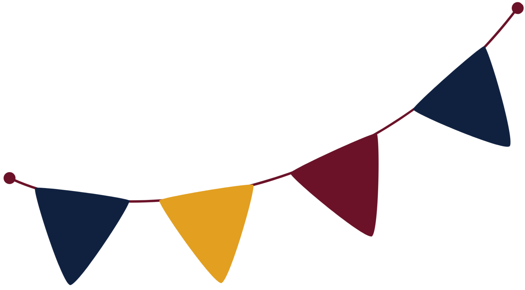 NPS 75th fete bunting colorful pennant banner with triangles in blue, yellow, and red hanging on a string.