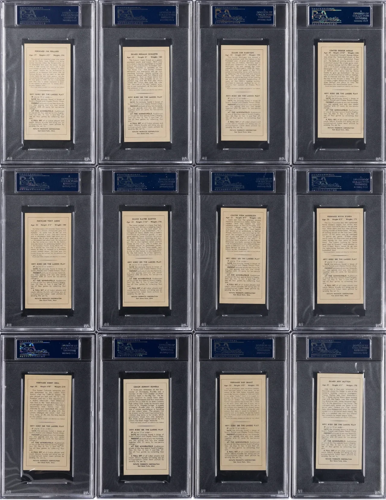 Collection of vintage sports tickets in plastic cases, featuring Minneapolis Lakers basketball tickets from the 1980s.