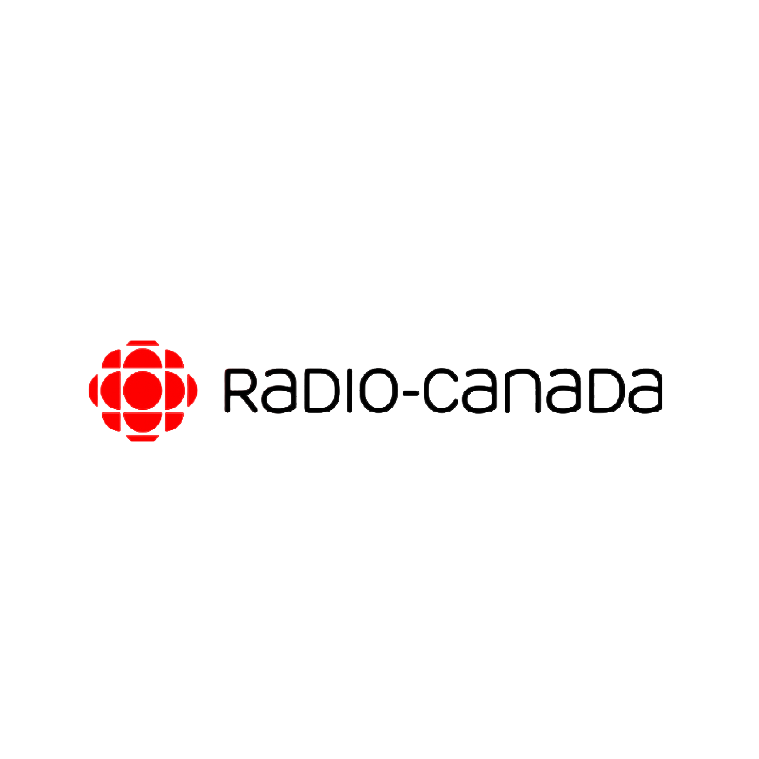Logo de Radio-Canada avec texte noir et icône rouge denoix