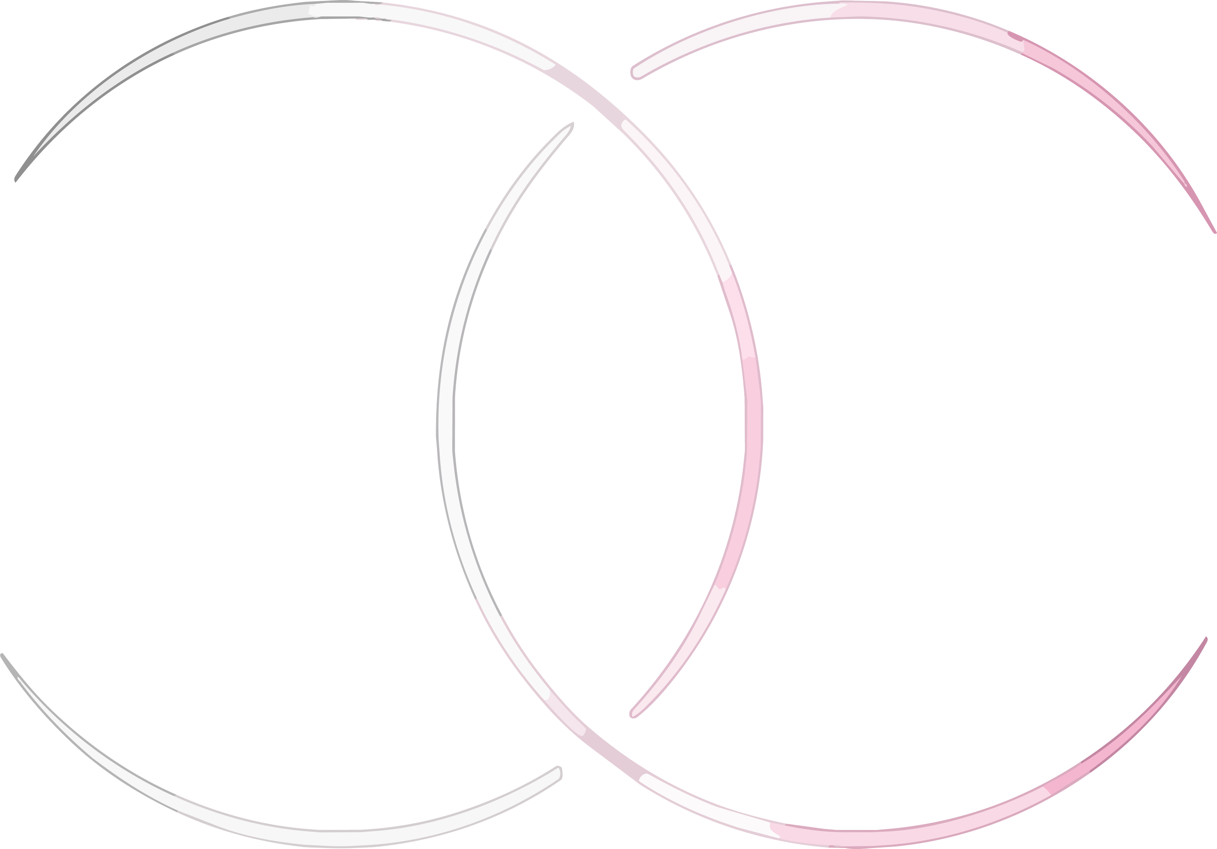 Cercle concentrique avec des lignes et des segments d'arc en nuances de rose et de gris sur fond blanc.