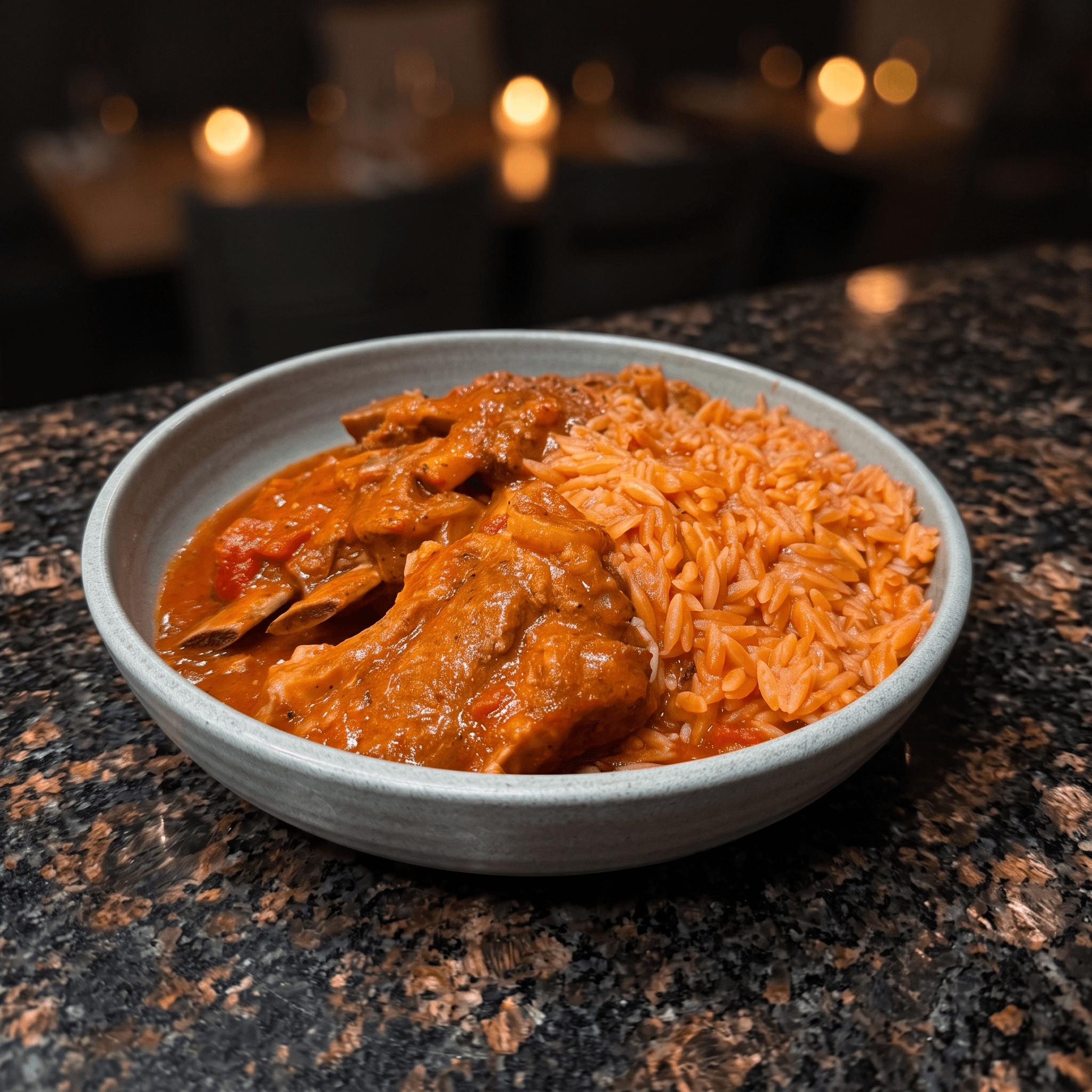 Baked lamb with orzo 