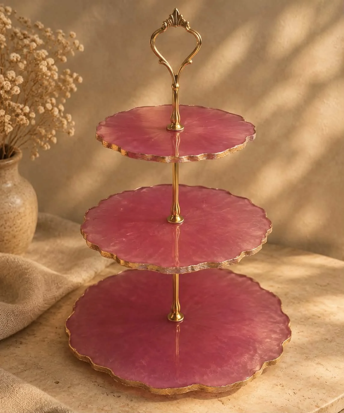 Gilded Bloom Three-Tier Display Stand