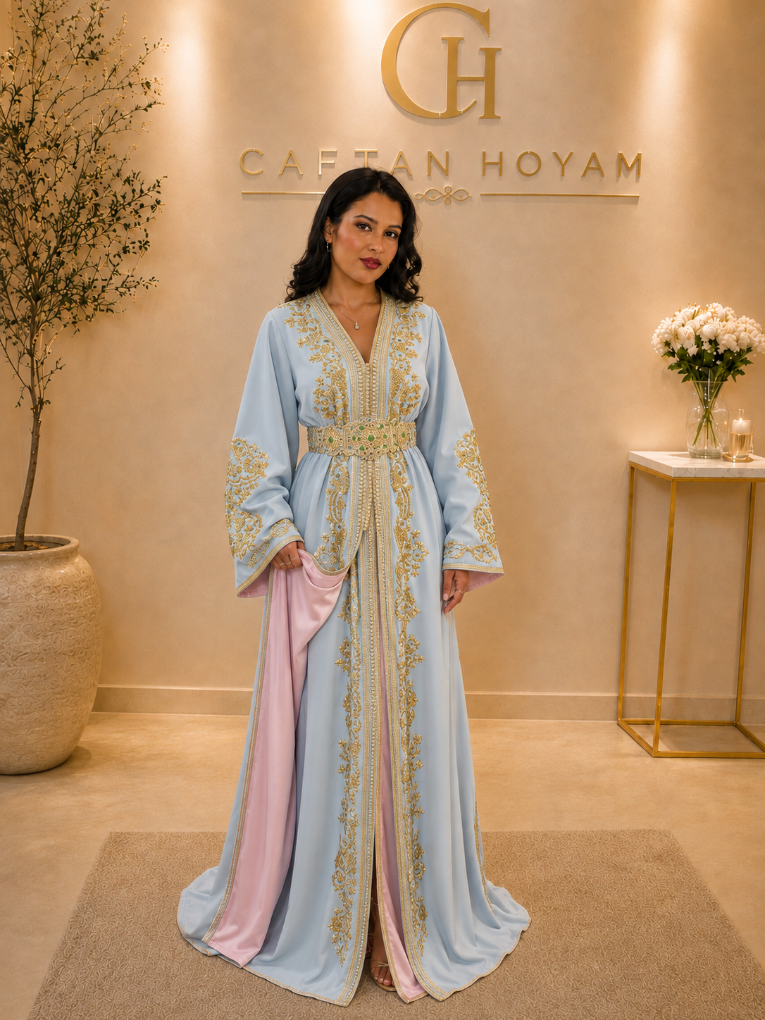 Sky Blue Gold Caftan