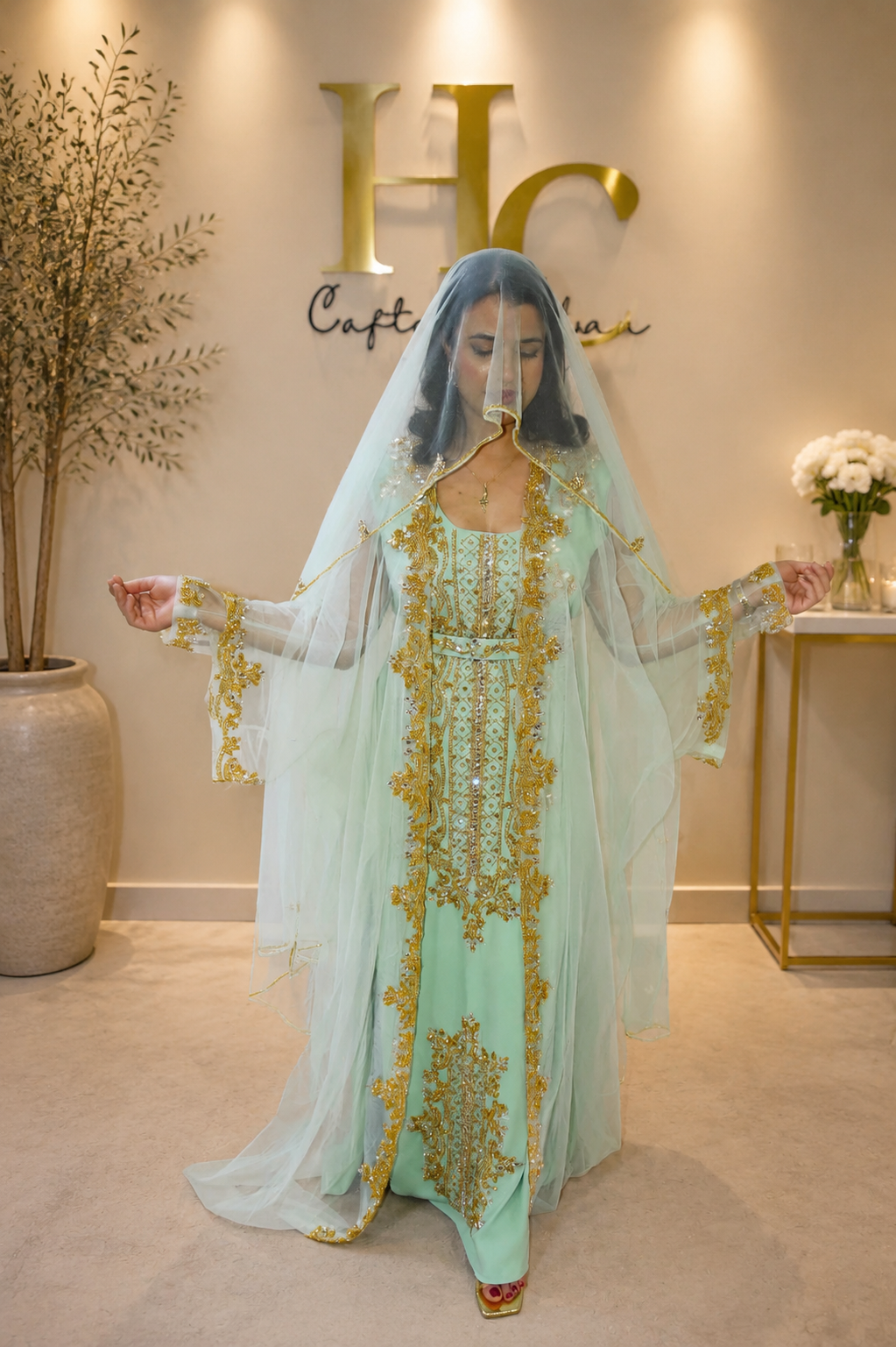 Mint Green Moroccan Bridal Caftan