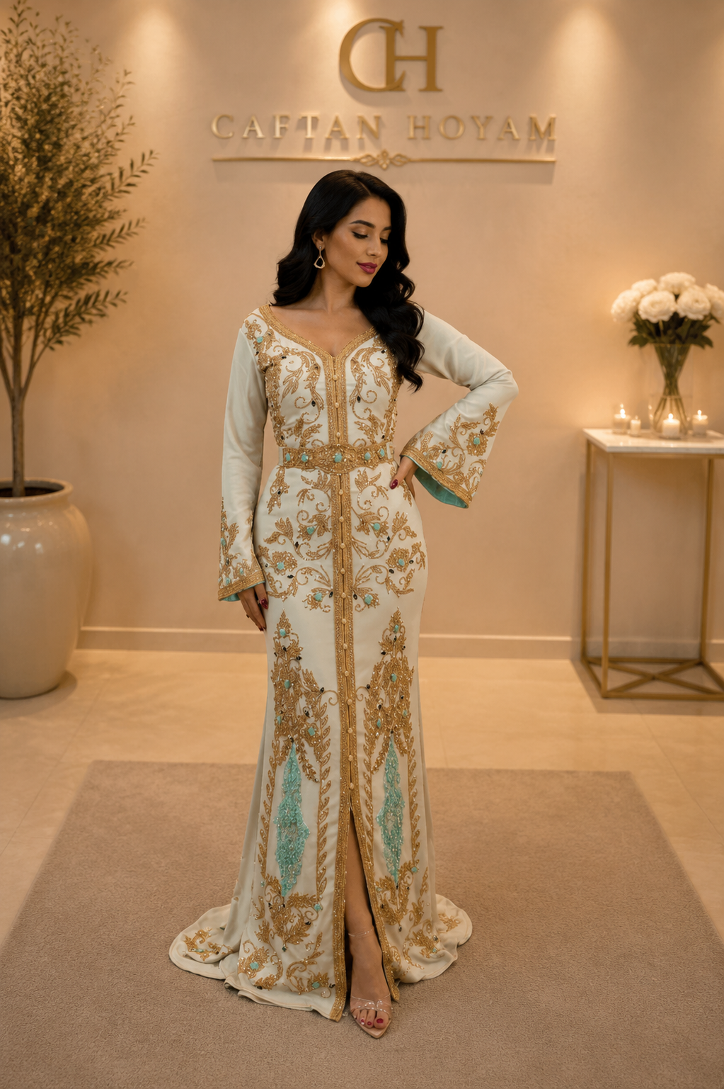Ivory Turquoise Royale Caftan