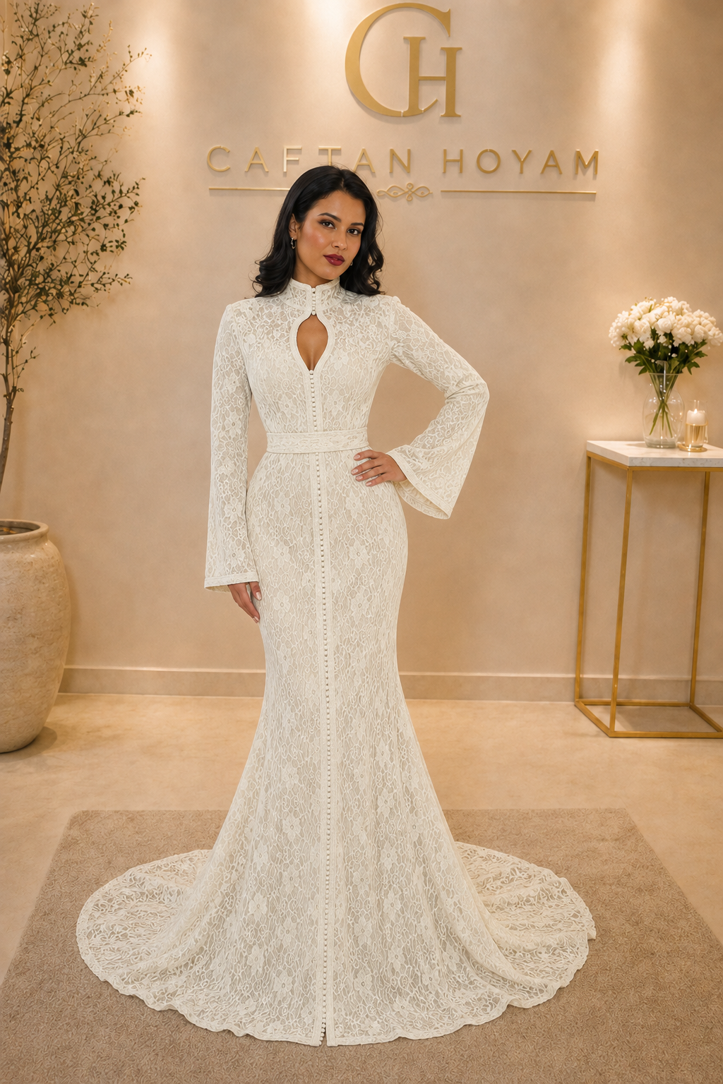 Ivory Lace Bridal Caftan
