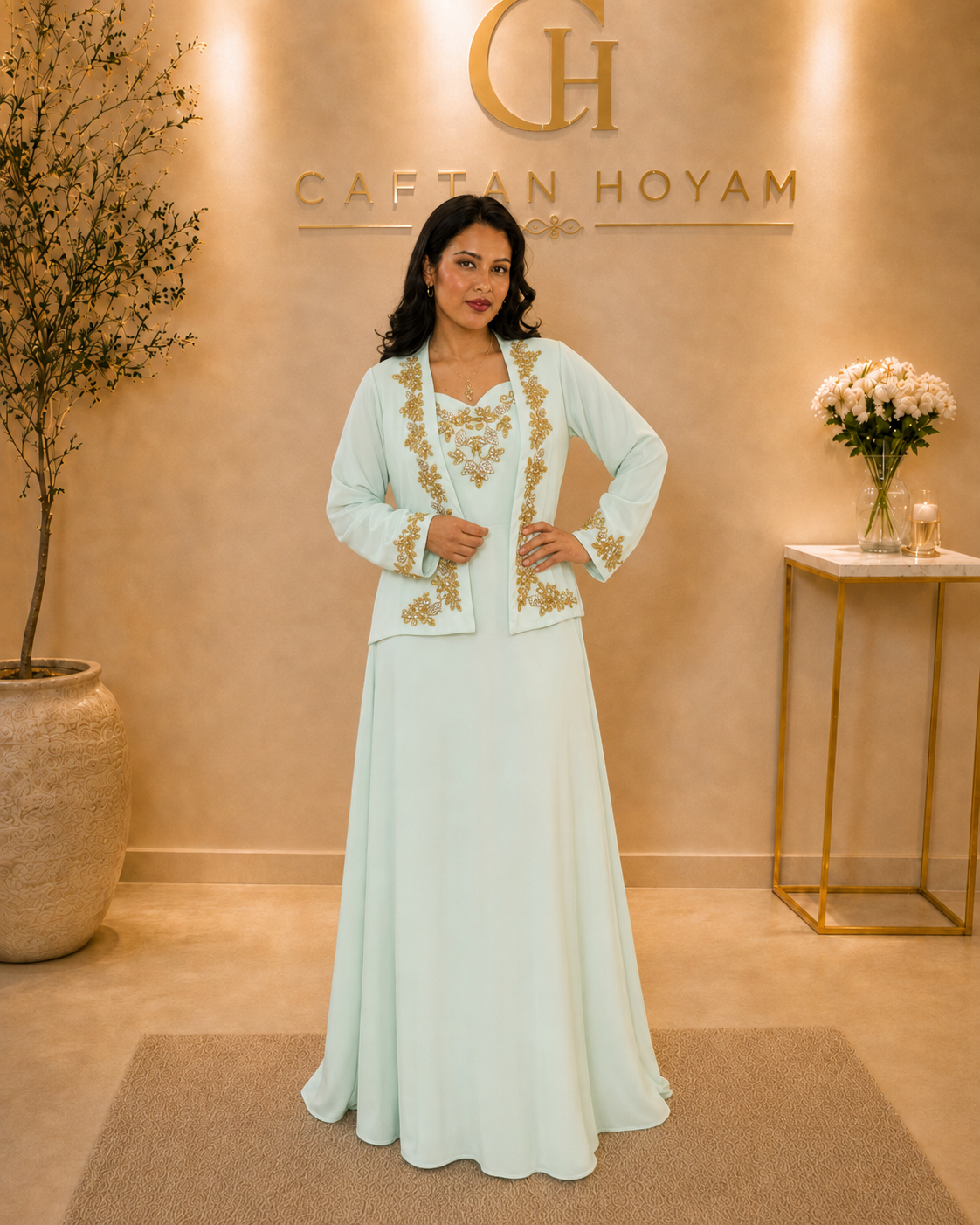 Mint Gold Elegance Caftan