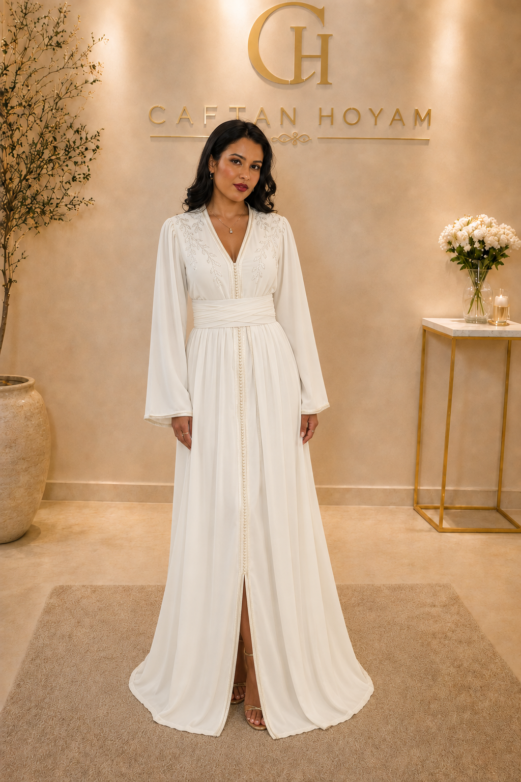 Pearl White Flowing Caftan