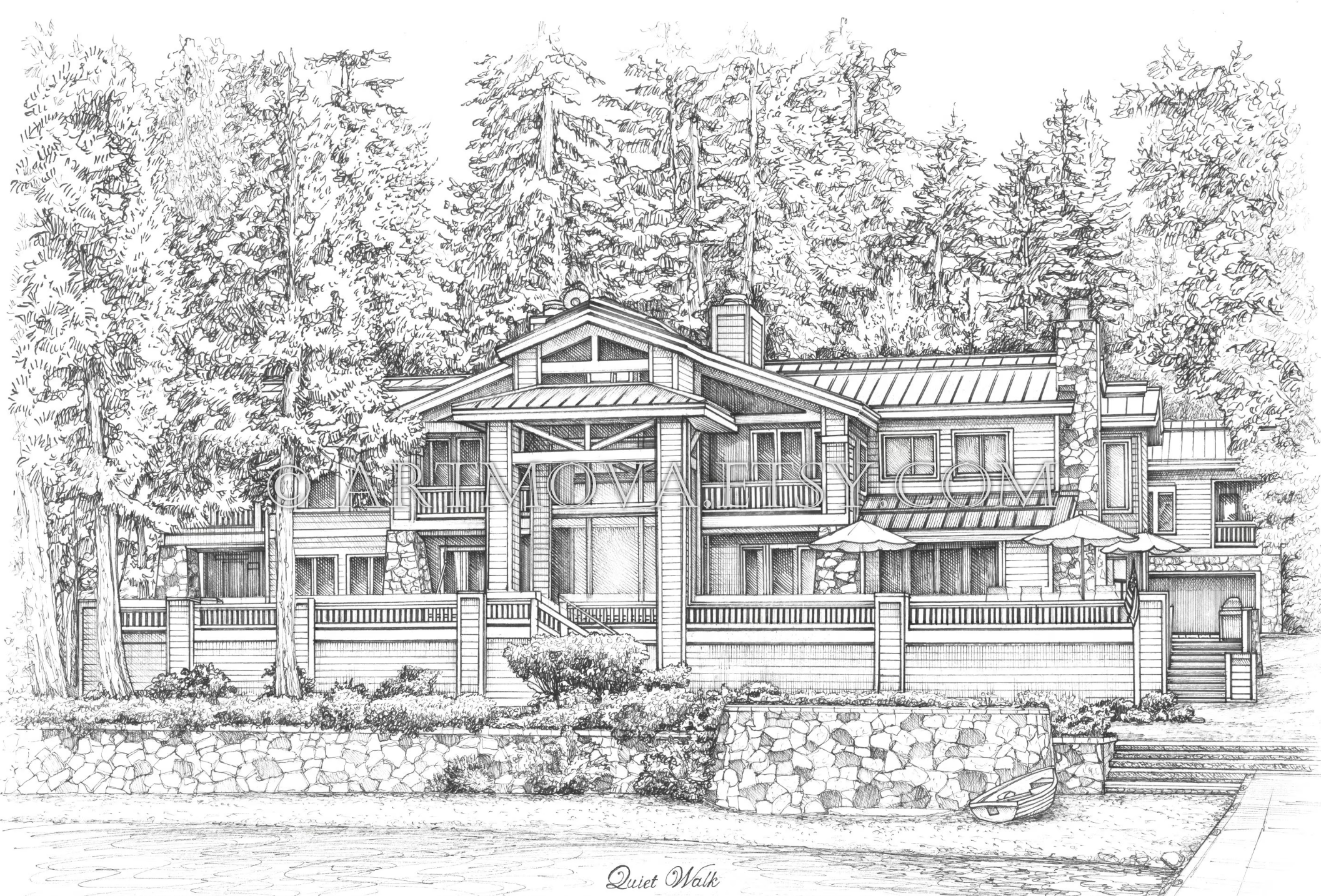 Custom Hand-Drawn House Portrait