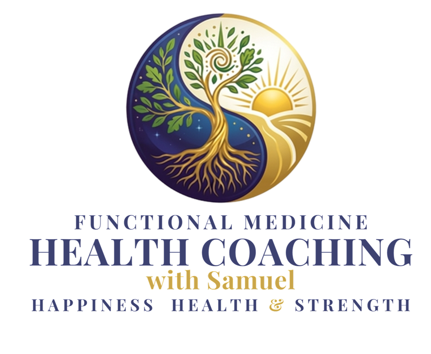 Samuel Shadman Functional Medicine Health Coaching logo with yin-yang symbol typifying balance, happiness, health and strength