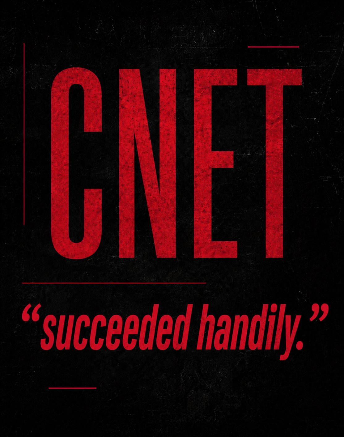 A black background with the word "CINVET" in large red letters and the phrase "succeeded handily" in red italics below, enclosed in quotation marks.