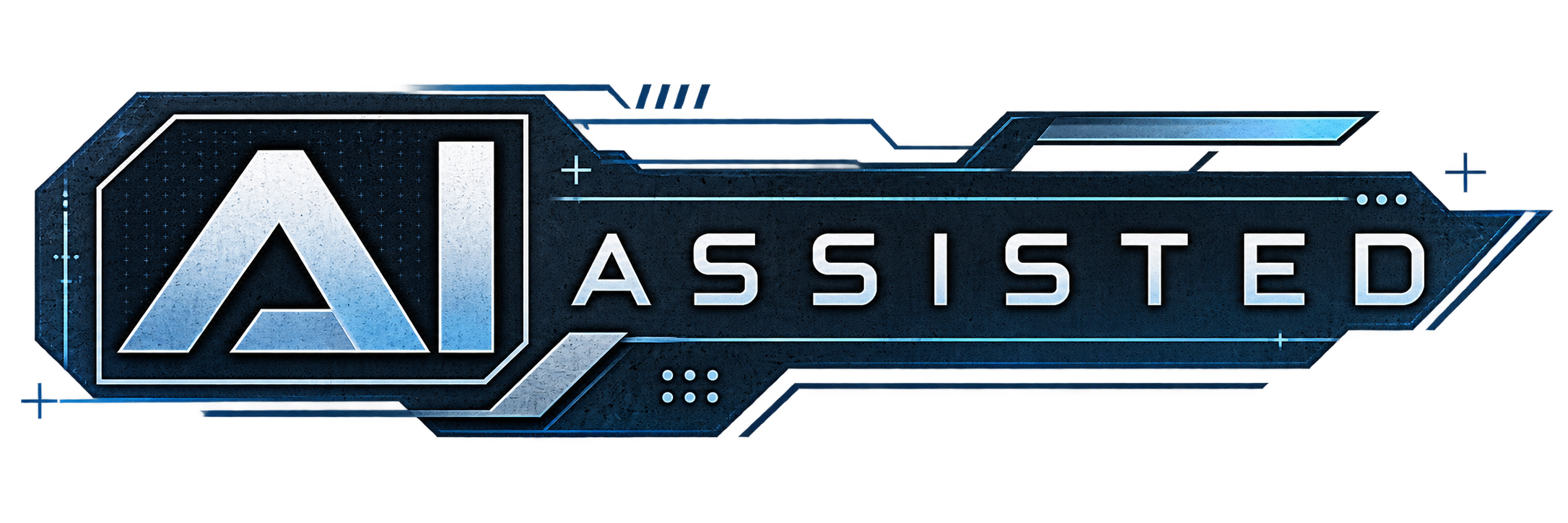 Logo for 'AI-Assisted' with a stylized 'A' in a metallic futuristic design and the word 'ASSISTED' next to it, featuring blue and gray tones.