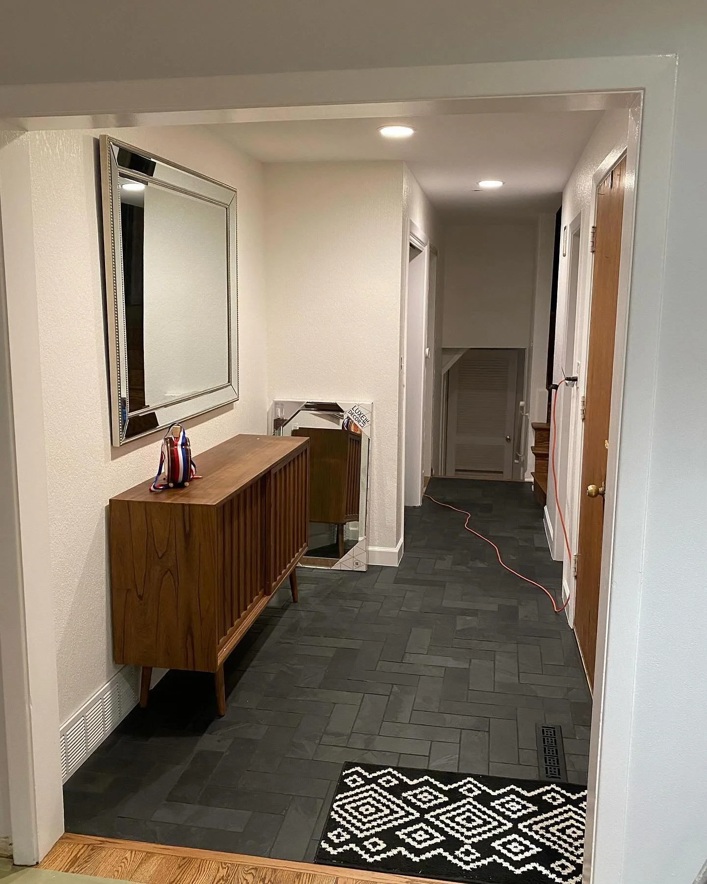 Natural slate tile install #tile #tileinstallation #herringbone