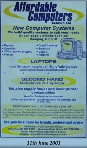 Local newspaper article from 2003 for Affordable Computers