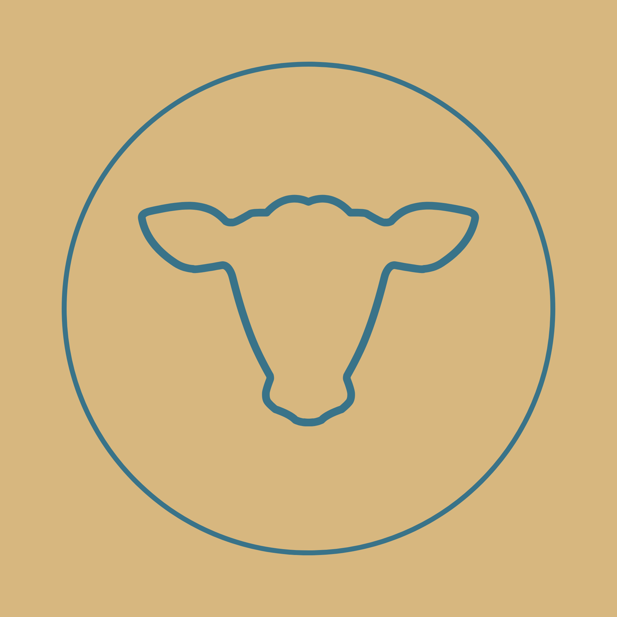 Minimalist line drawing of a bear's face enclosed in a circle on a beige background.