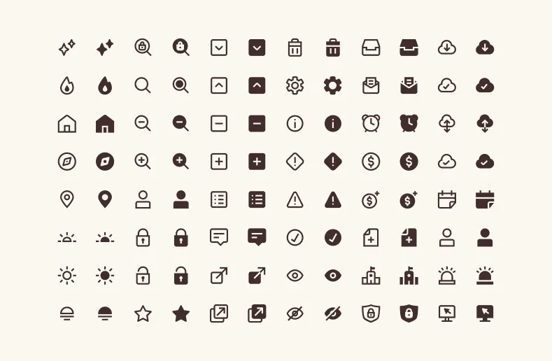 Examples of glyphs for commercial illustration and brand icons