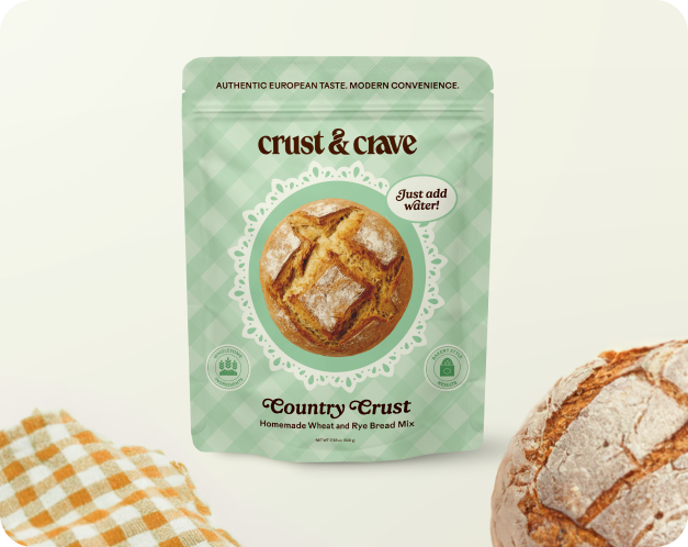 Food packaging design for Crust & Crave country crust bread mix