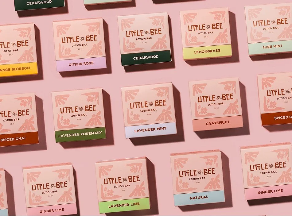 Assortment of Little Bee lotion bar packaging