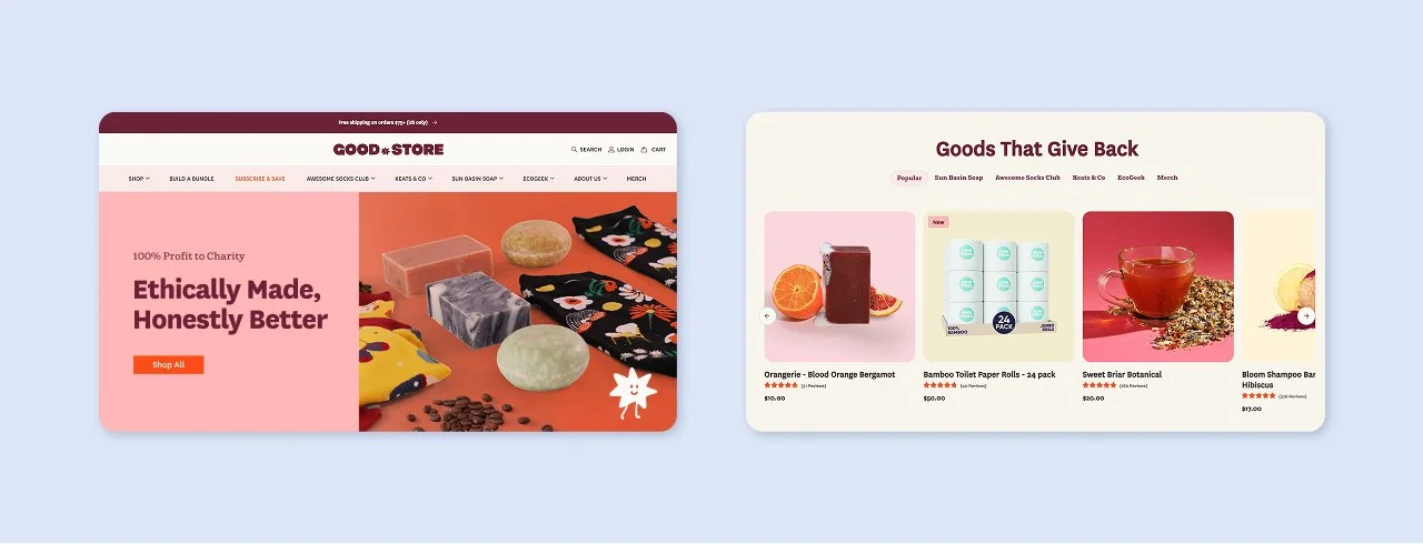 Website mockups of Good.Store website design
