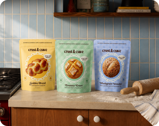 Branded food packaging design for Crust & Crave