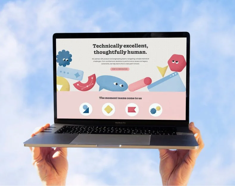 Website mockup showcase custom brand illustrations and icons