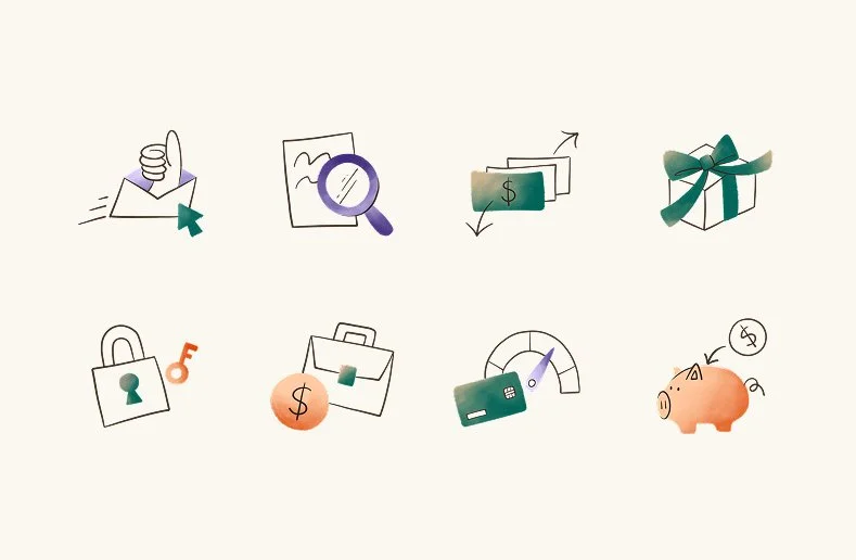 Examples of brand icons for commercial illustrations