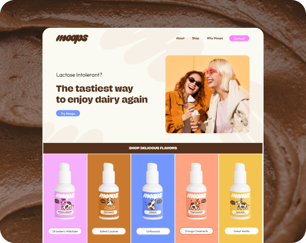 Shopify website design mockup for Moops