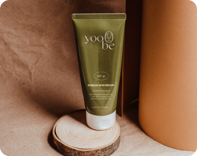 Yoo Bee skincare product packaging design in olive green tube