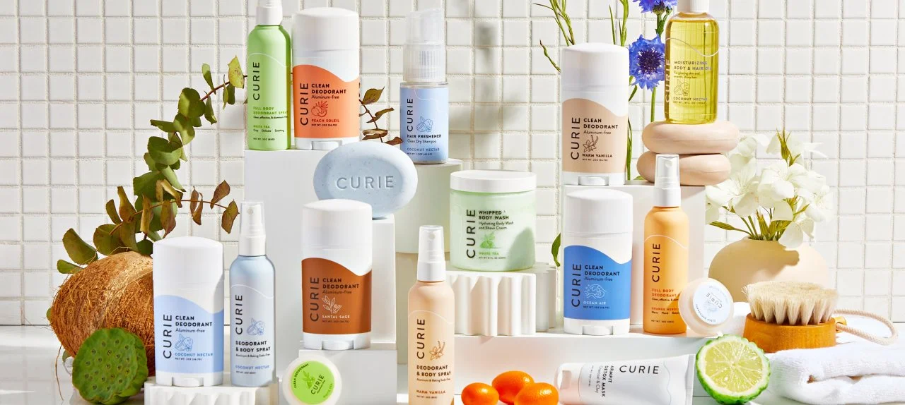 Curie deodorant and body care product editorial display