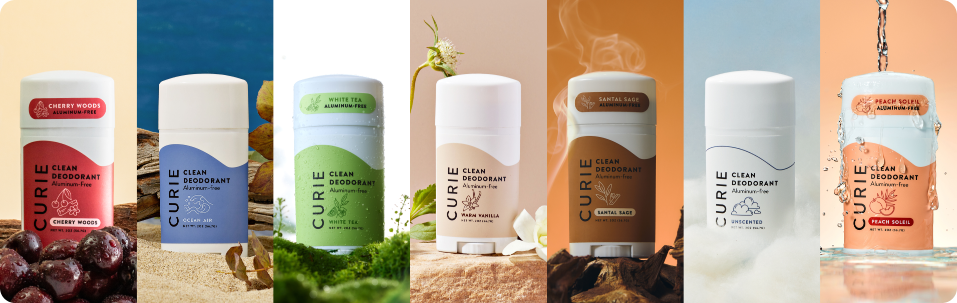Assortment of Curie deodorant packaging design for product line of scents