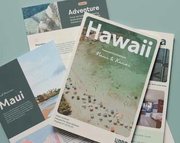 Branded print materials for travel consultancy, Libre Comme