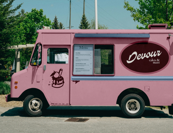 Custom branded food truck for Devour Cakes