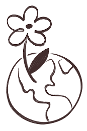 Hand drawn line illustration of the world with a flower