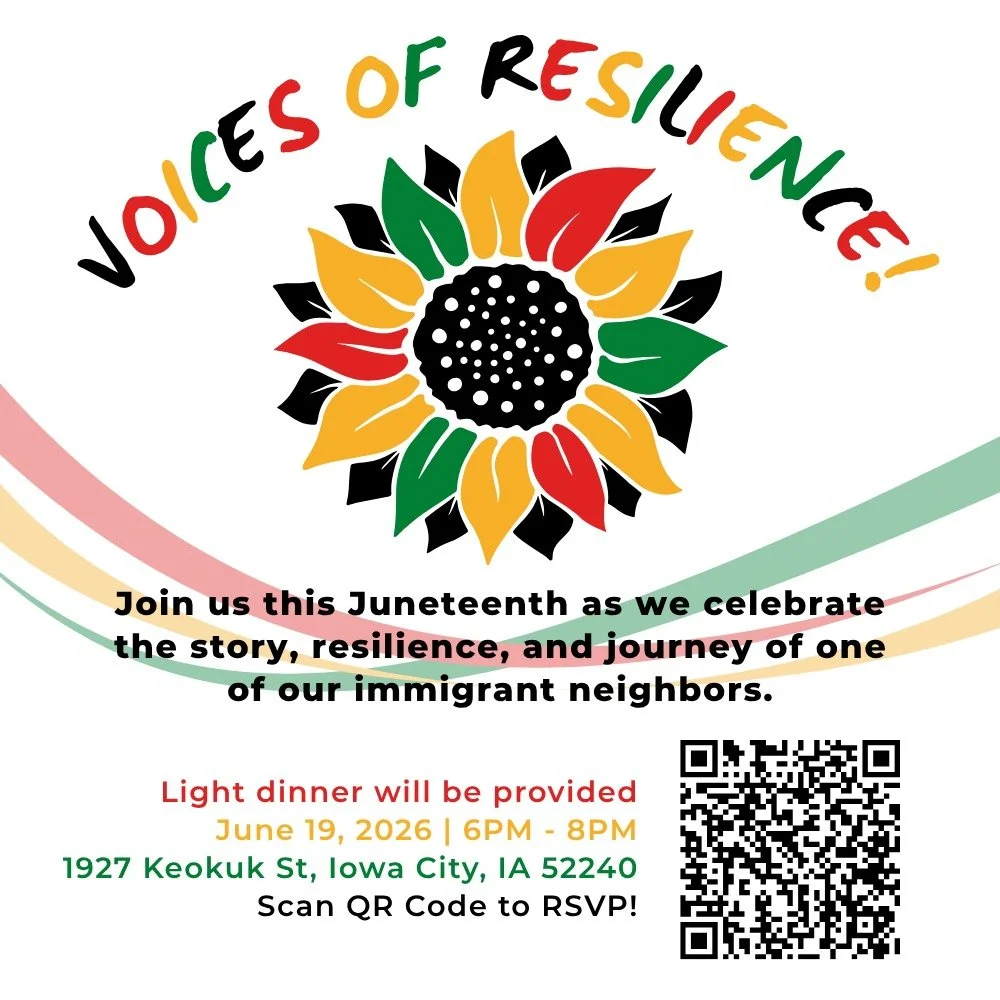 Join us for Voices of Resilience this Friday to hear the powerful story of an immigrant in our community! Sign up using the QR code or the link in our bio.

#IWNJC #Community #VOR #Resilience
#Immigrants #JohnsonCounty #IowaCity