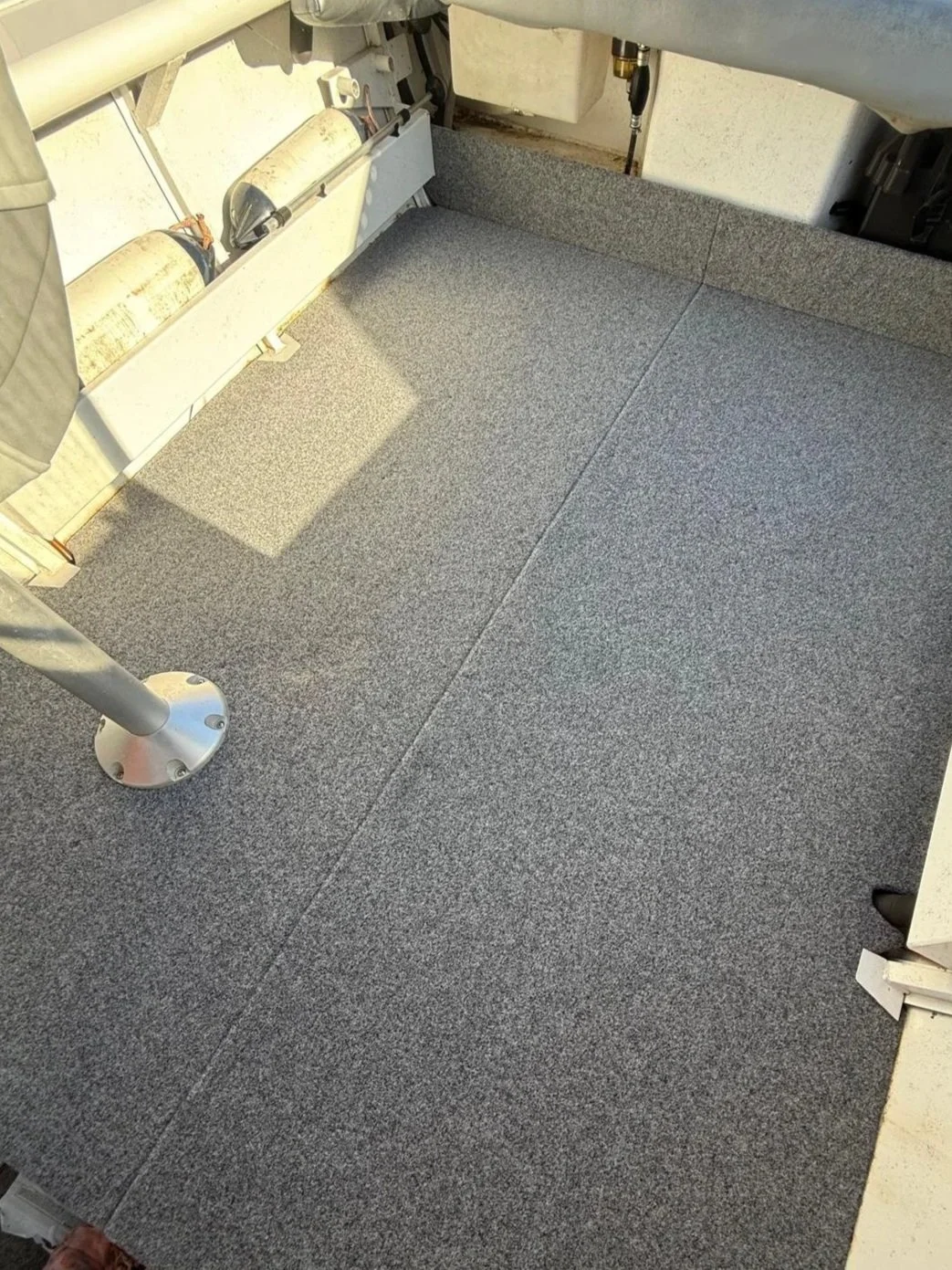 Aluminium trailer boat with rotten timber floor replaced using Coosa composite board and marine carpet