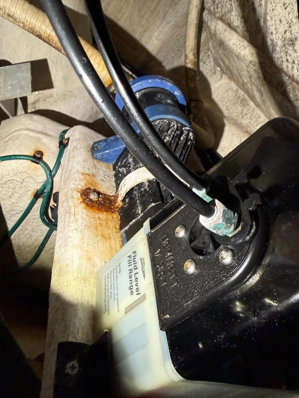 Marine water pump system and corroded plumbing fittings and fixtures inspected during onboard maintenance