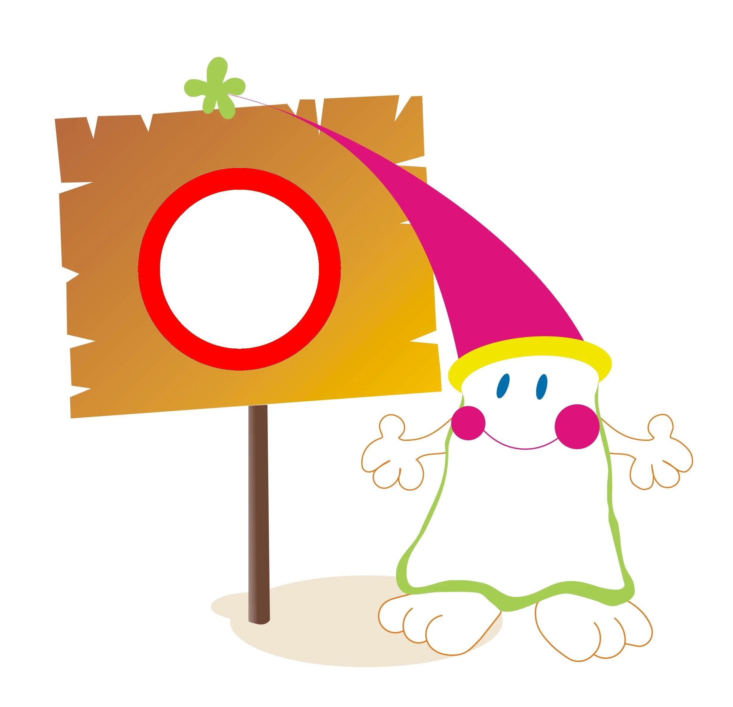 A mascote do Artistas e Cientistas, com um sinal de trânsito proibido.