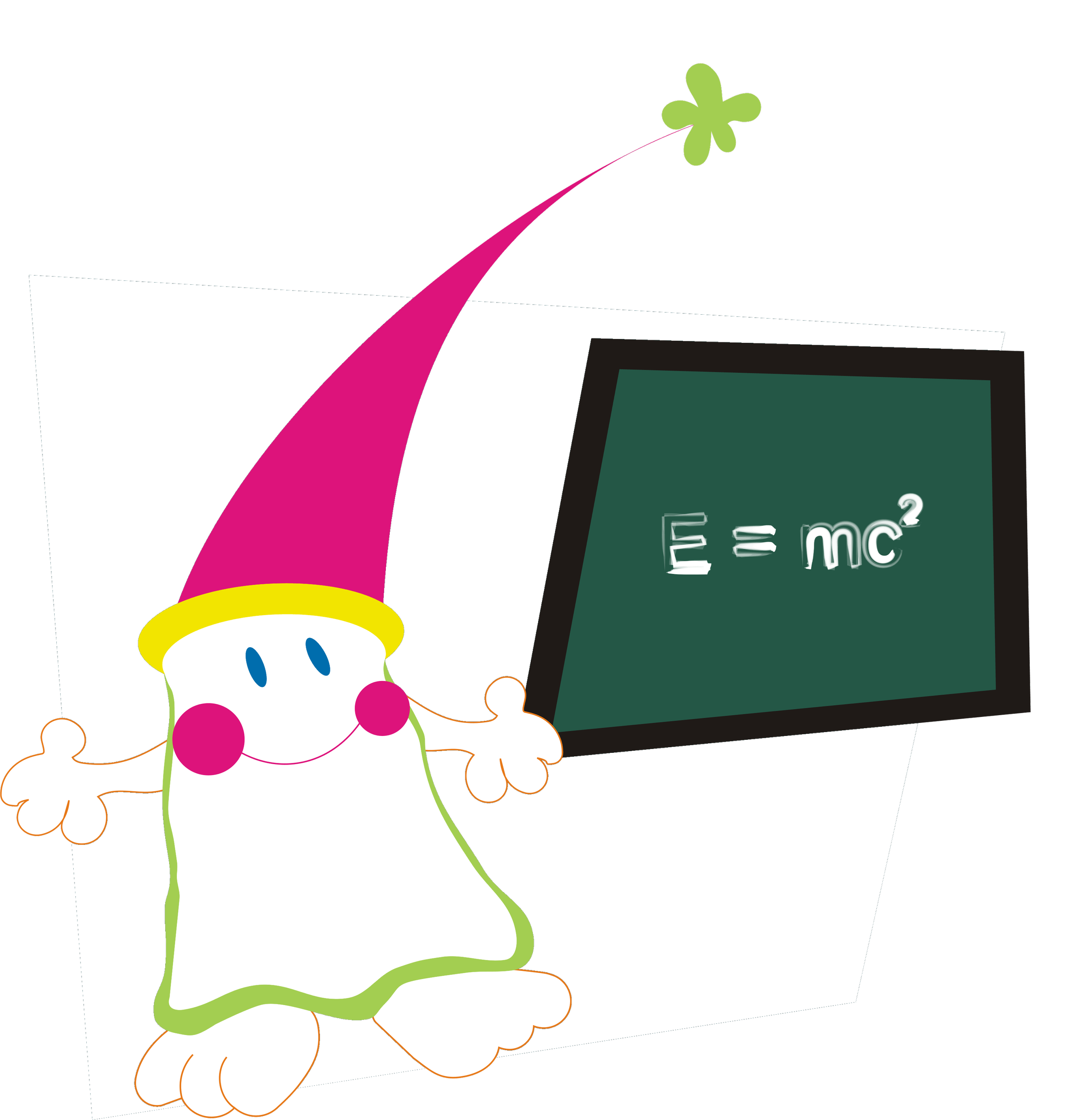 Ilustração do nosso Cientista a a apresentar a fórmula base da Teoria da Relatividade.